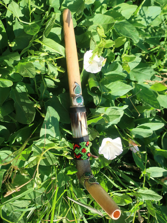 Tepi Hapé Snuff Applicator Shipibo Glass Beaded Design palo santo