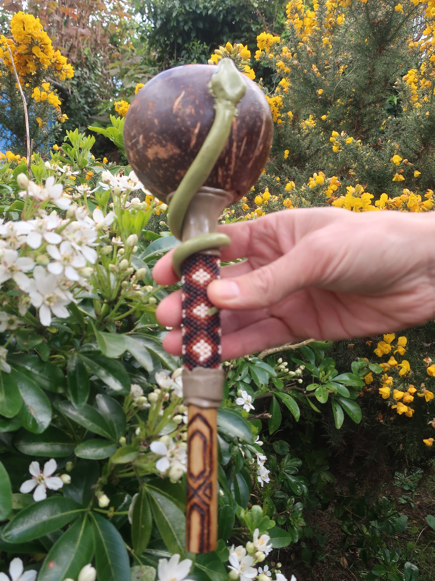 BEADED SNAKE BRAZILIAN MARACA - GREEN