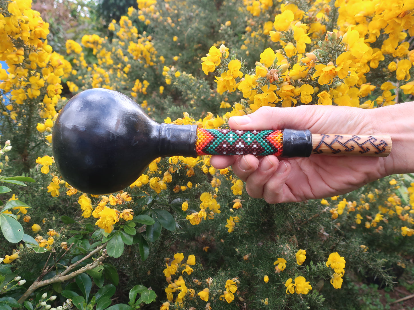BEADED BRAZILIAN MARACA - BLACK