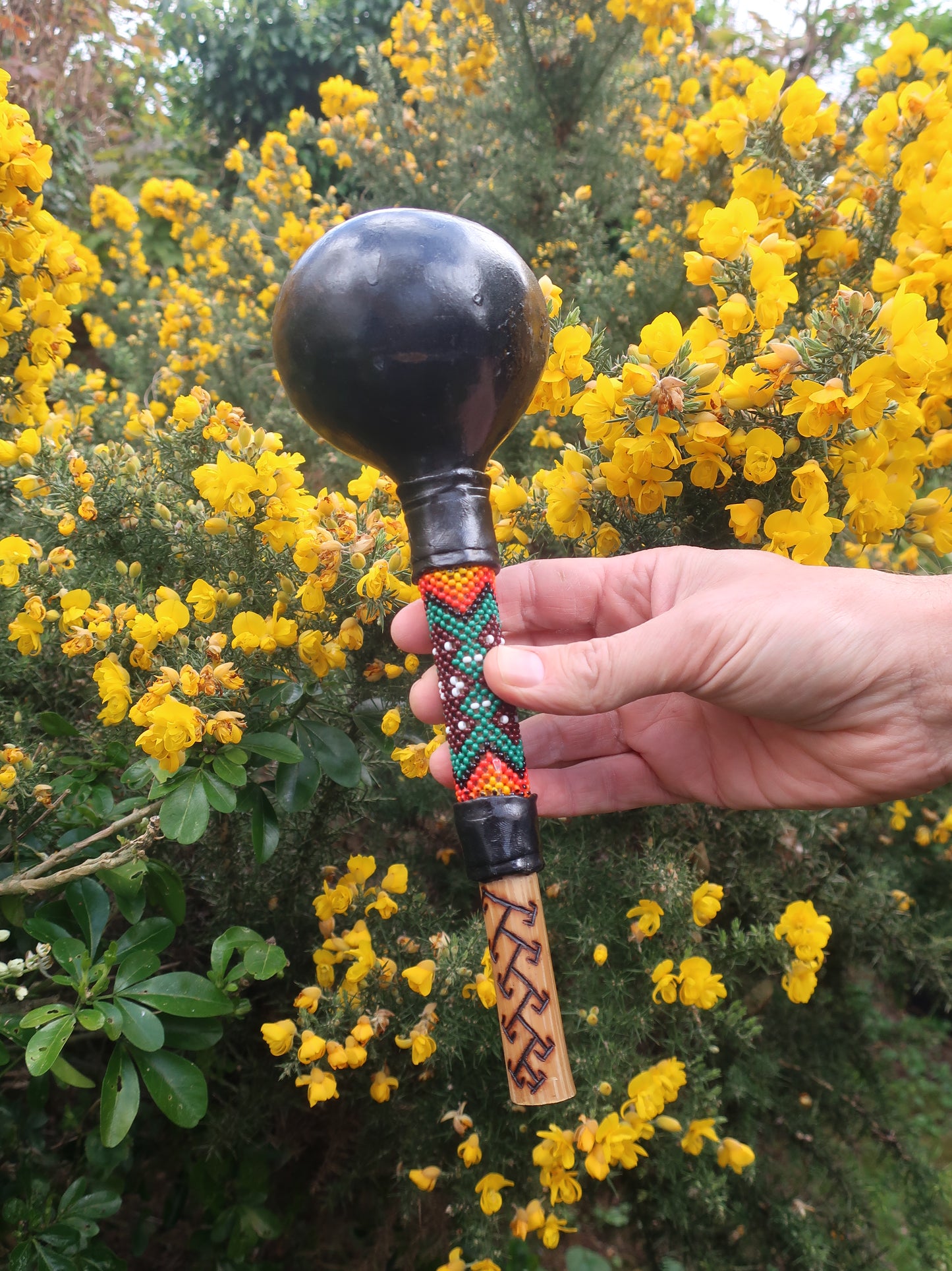 BEADED BRAZILIAN MARACA - BLACK