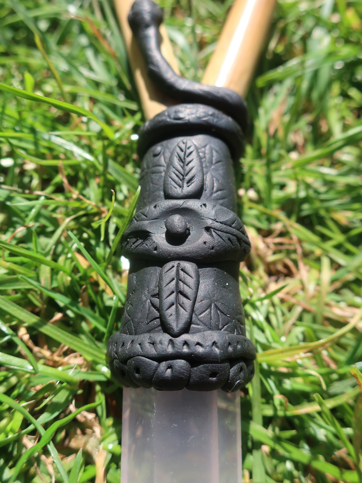 Rose Quartz Serpent Kuripe - Hapé Snuff Applicator