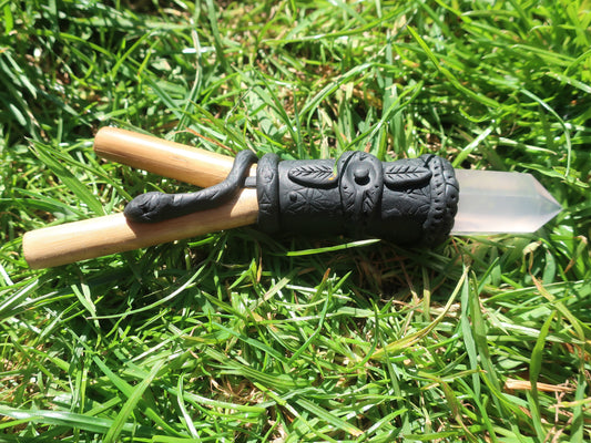 Rose Quartz Serpent Kuripe - Hapé Snuff Applicator